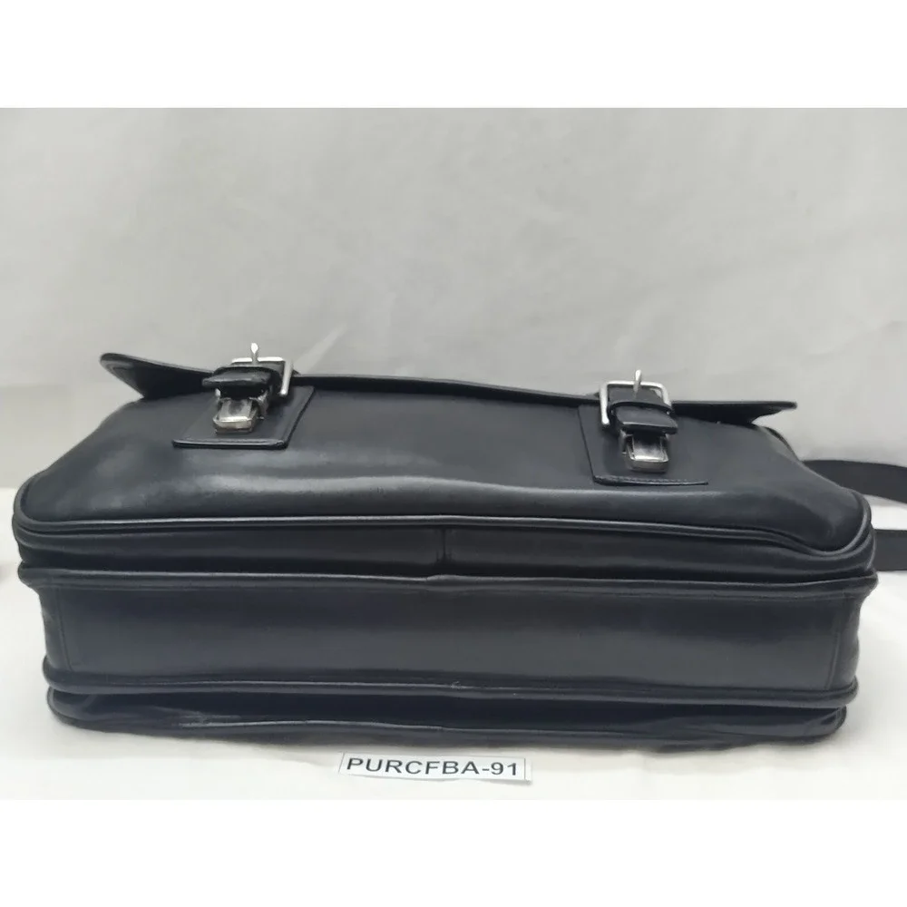 Coach Black Leather Double Pushlock Briefcase Laptop Business Crossbody Bag